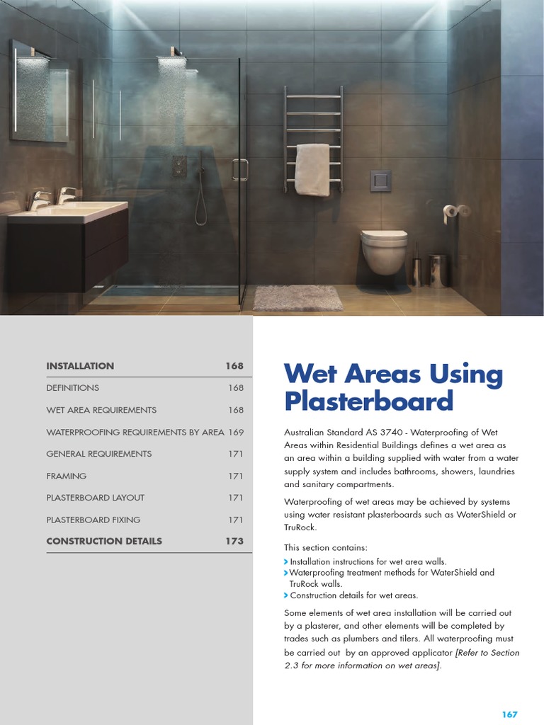 Wet Areas Using Plasterboard Installation 168 Wall Drywall