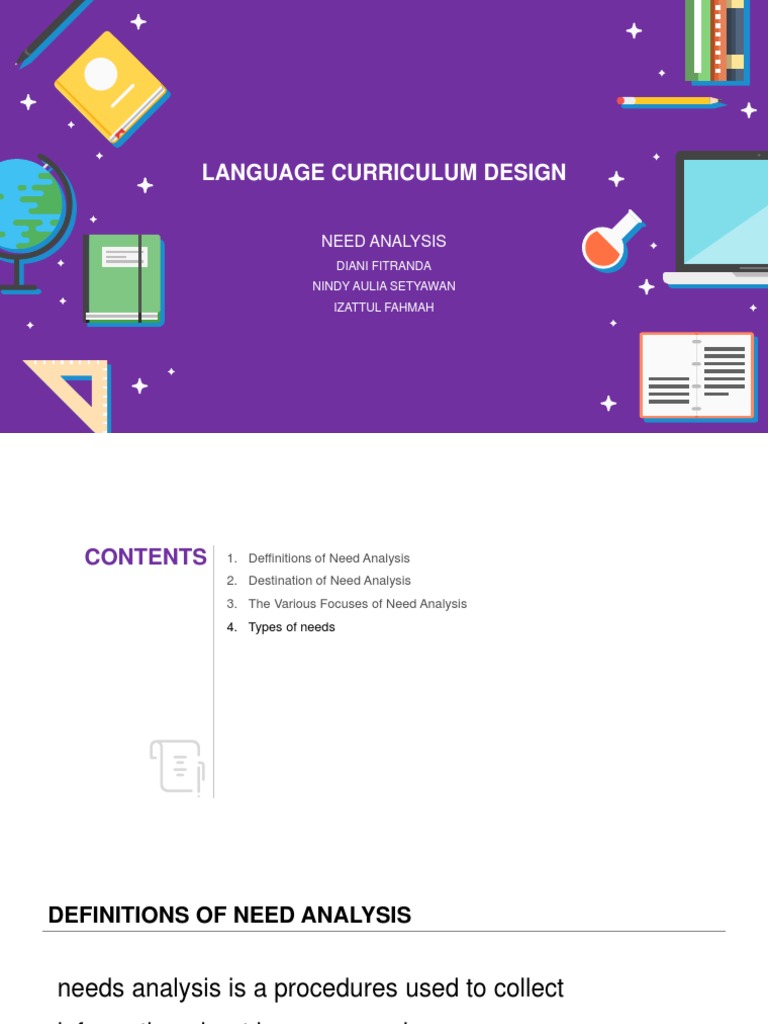 Language Curriculum Design: Need Analysis | PDF | Curriculum | Cognition