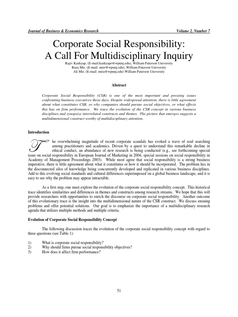 Multidisciplinary Insights on CSR | PDF | Corporate Social ...