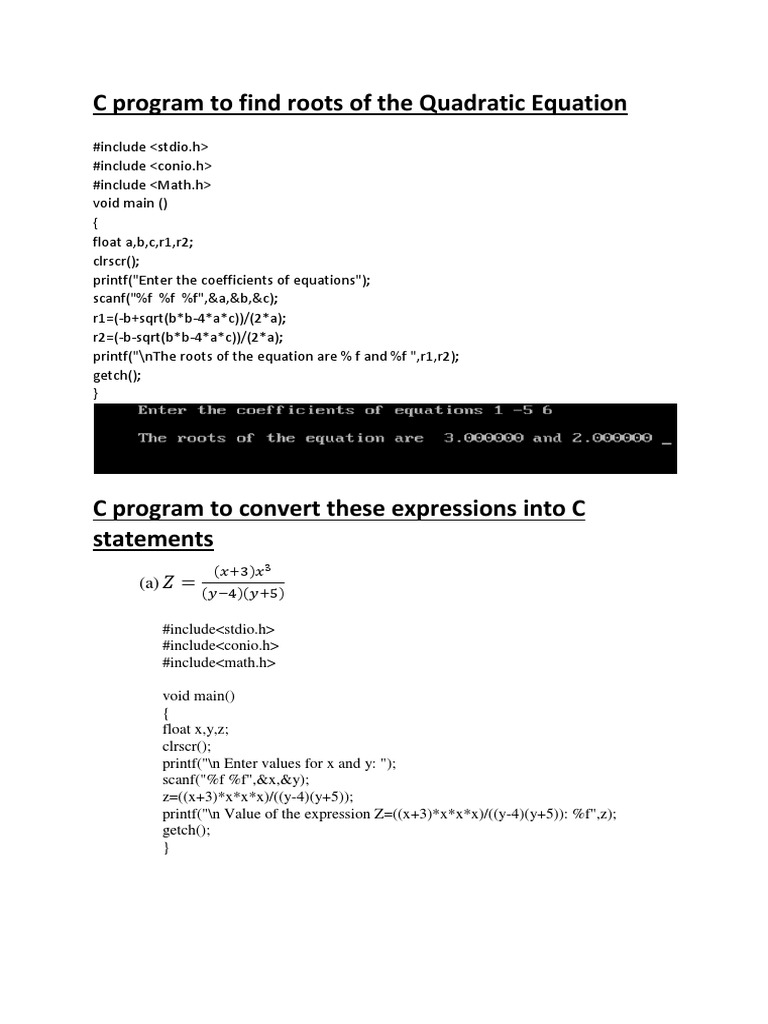 C Program To Find Roots of The Quadratic Equation | PDF | Letter Case ...