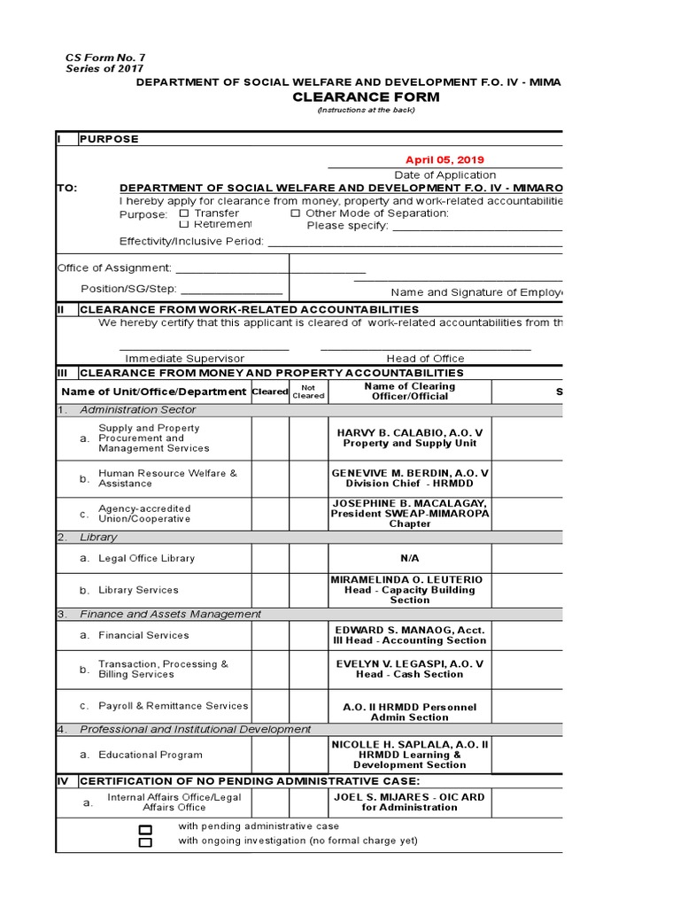CSC Clearance Form No. 7 Instructions | PDF | Economies | Government ...