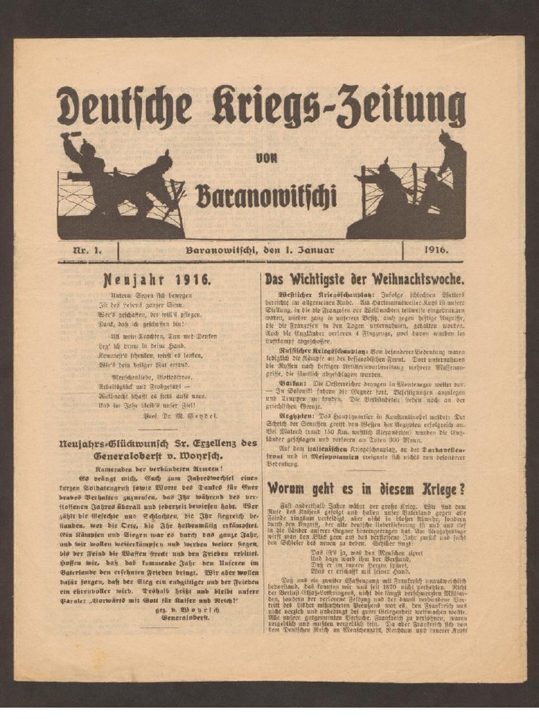 Deutsche Kriegszeitung Von Baranowitschi 1916-1918 PDF billede