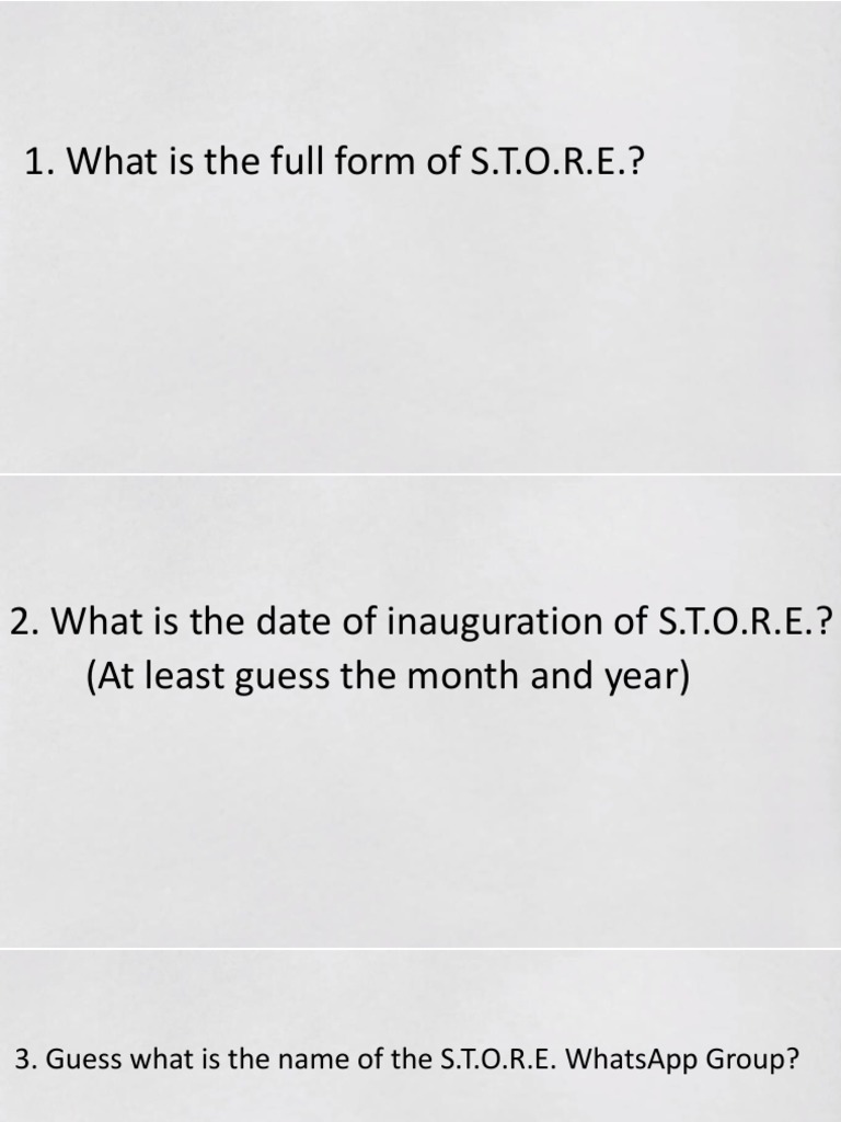 What Is The Full Form of S.T.O.R.E.? PDF