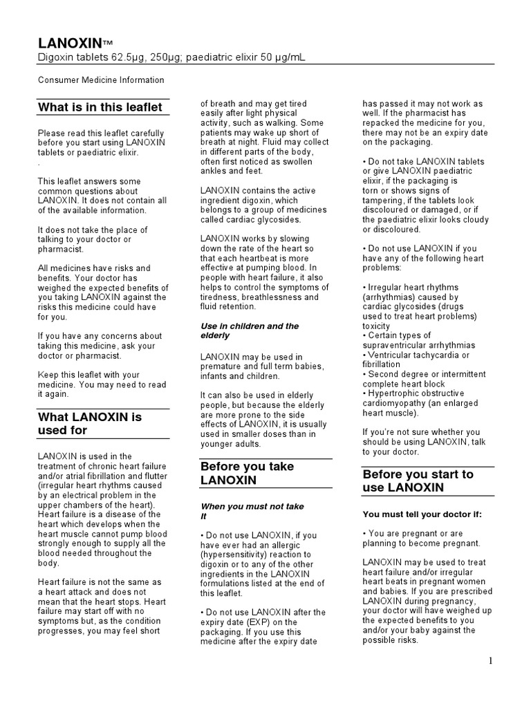 Lanoxin: What Is in This Leaflet | PDF | Heart | Heart Failure