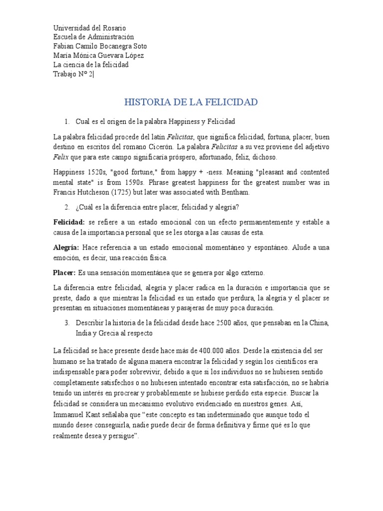 Historia de La Felicidad | PDF | Felicidad | Las emociones