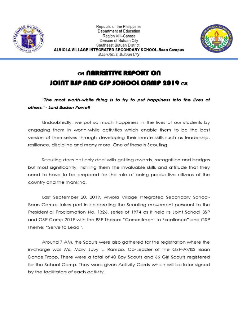 Joint BSP and GSP Camp 2019 Report | PDF | Scouting | Youth Movements
