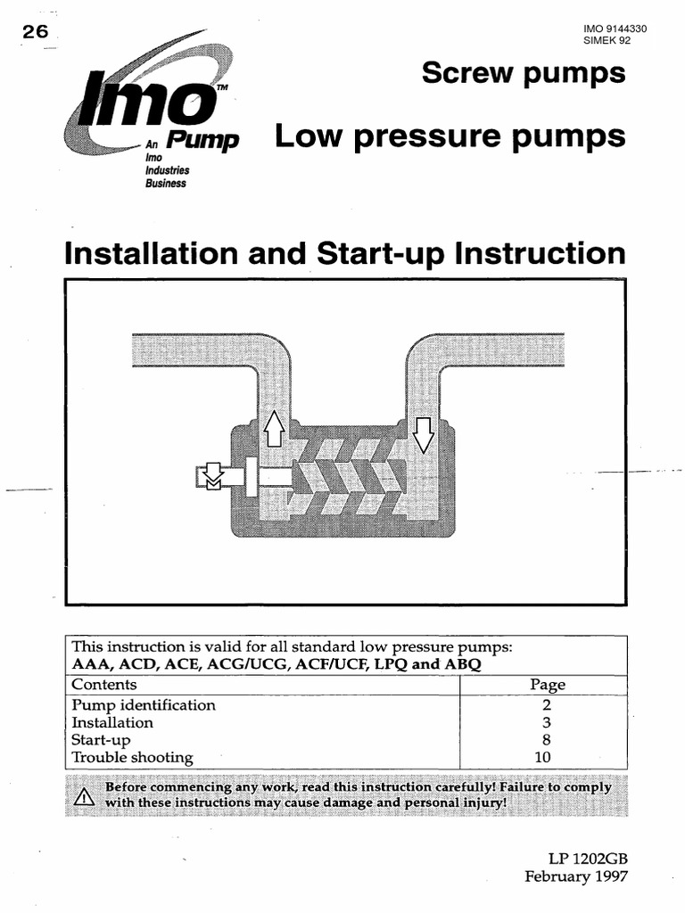 Pump Low Pressure Pumps: Installation and Start-Up Instruction | PDF ...