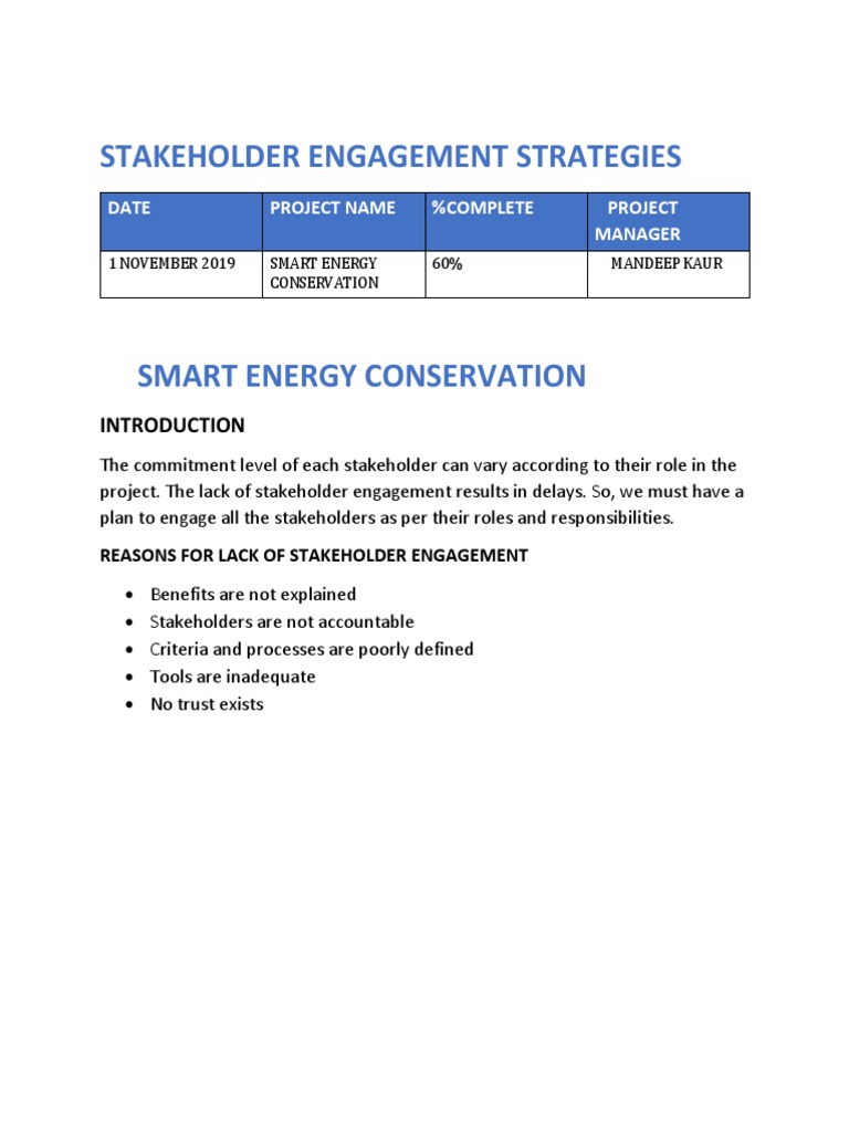 Stakeholder Engagement Strategies Guide | PDF | Negotiation | Economies