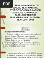 Stress Management of Second Year Maritime Student of John B. Lacson Colleges Foundation - Bacolod For First Semester During Academic YEAR 2019 - 2020