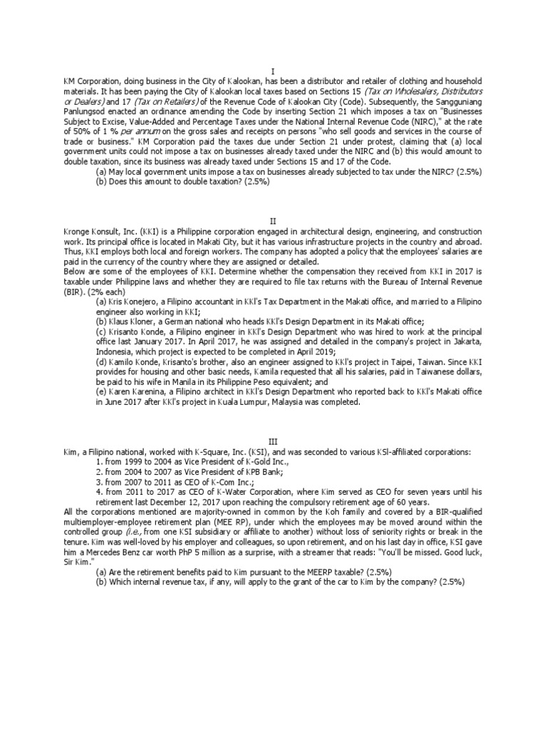 Taxation Issues Arising from the Operations of Multinational