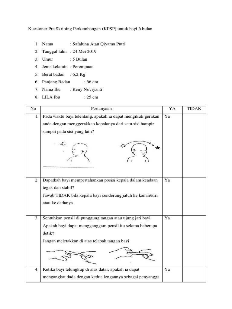 Kuesioner KPSP untuk Bayi 6 Bulan | PDF