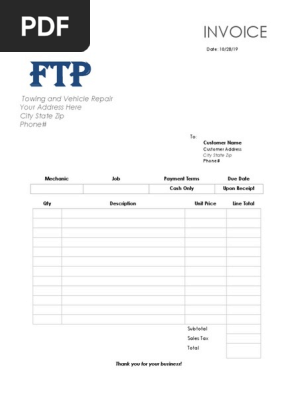 INVOICE for Car Repair