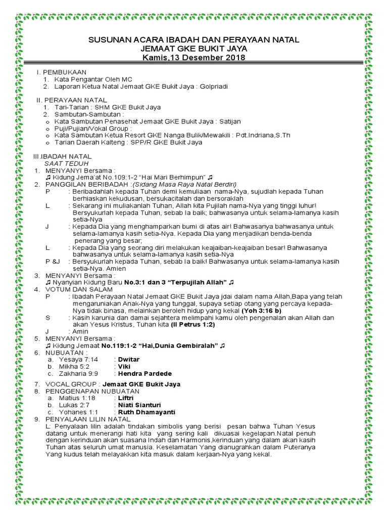 Susunan Acara Ibadah Dan Perayaan Natal 2018 Pdf