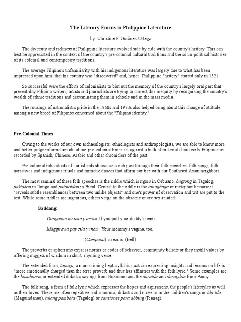 Philippine Literary Forms Overview | PDF | Philippines | Poetry