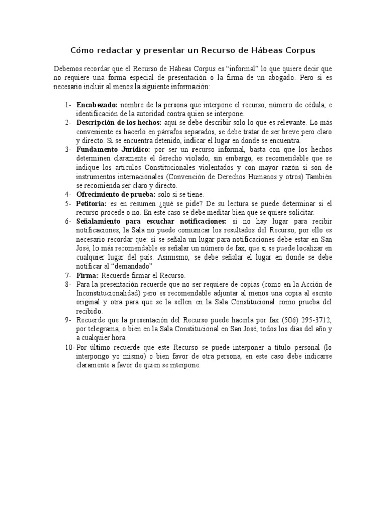 Como Redactar y Presentar Un Recurso de Habeas Corpus | PDF | Habeas ...