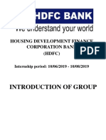 Housing Development Finance Corporation Bank (HDFC) : Internship Period: 10/06/2019 - 10/08/2019
