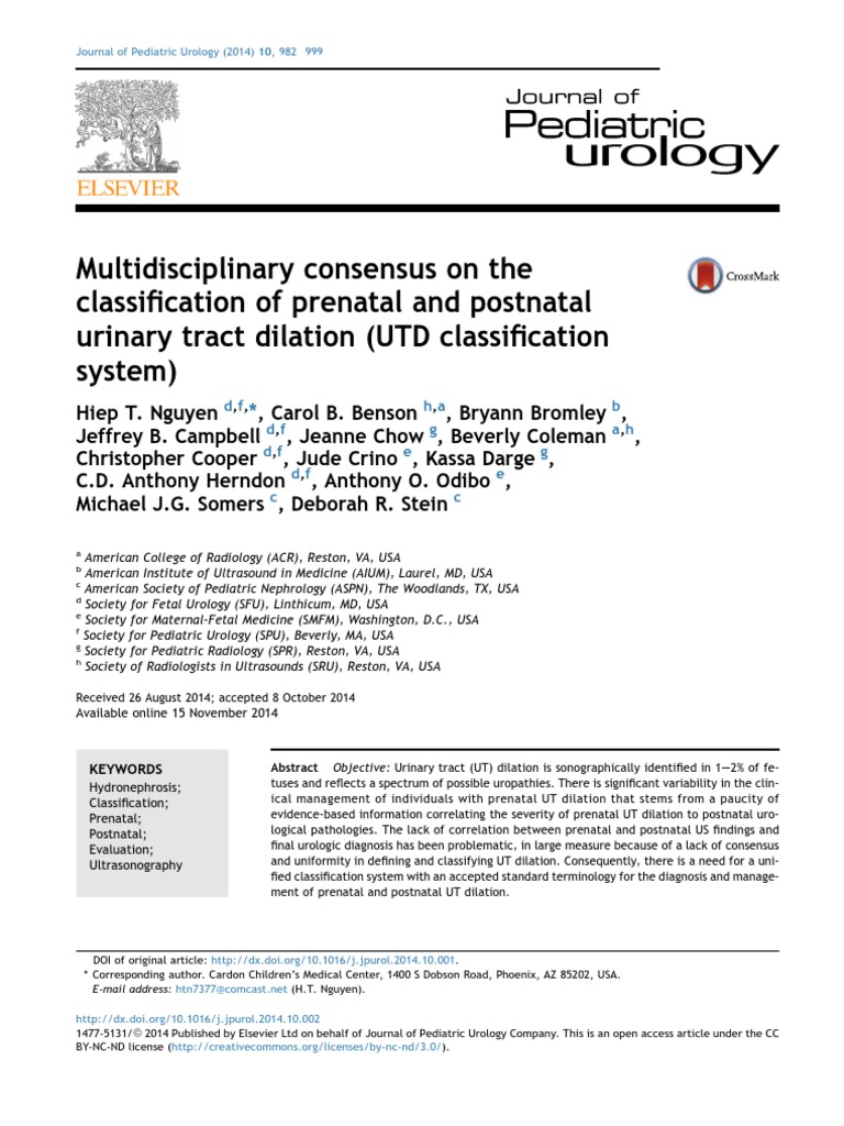 UTD Classification for Urinary Tract Dilation | PDF | Renal Function ...