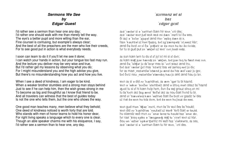 Sermons We See by Edgar Guest Sɜrmənz Wi Si Ba