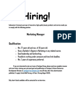 Hiring!: Marketing Manager Qualification