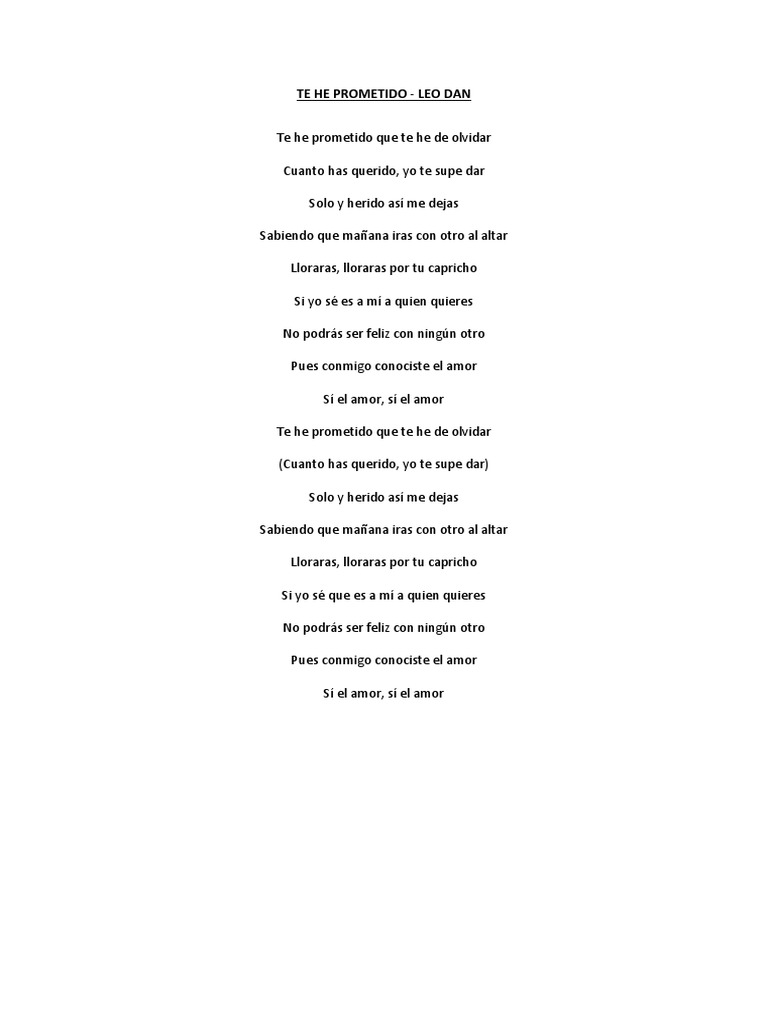 Te He Prometido Acordes Y Canto Pdf Ocio Deportes