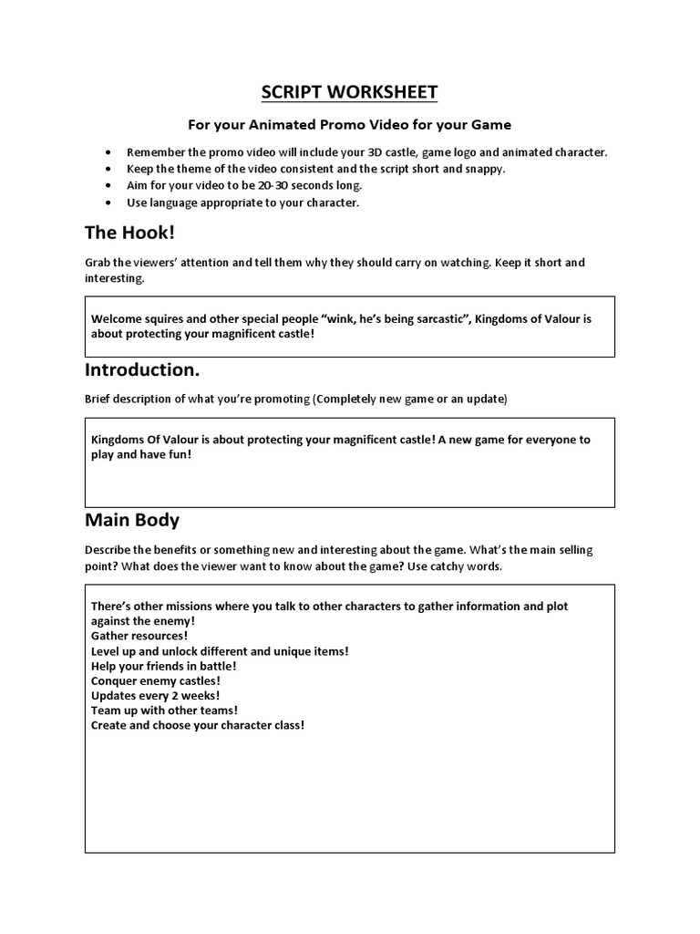 Script Worksheet Done | PDF