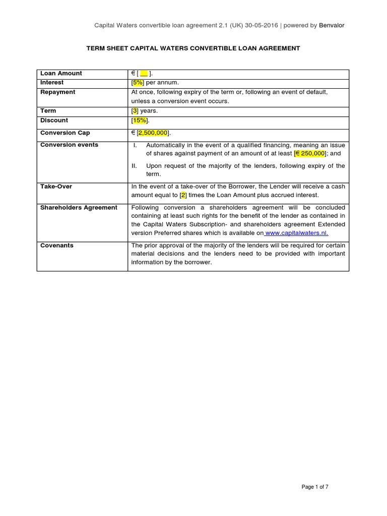 Capital Waters Convertible Loan Agreement | PDF | Loans | Interest