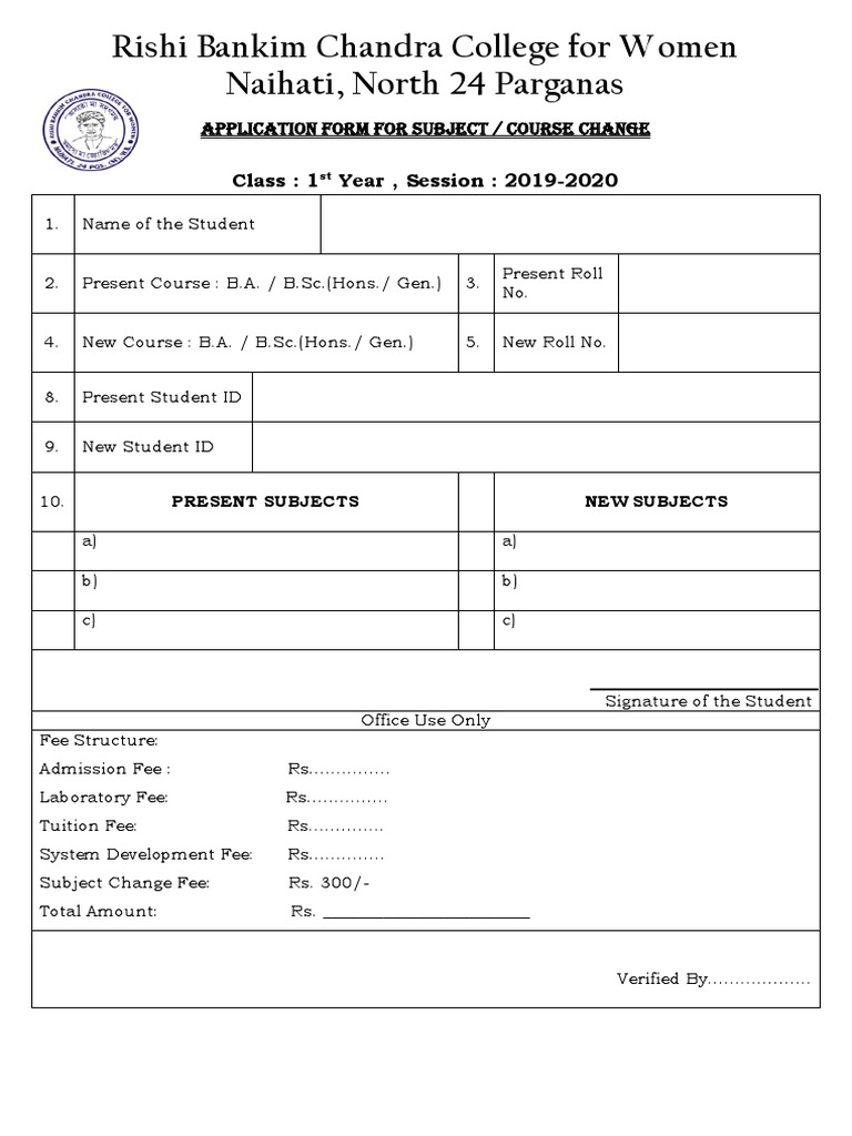 Rishi Bankim Chandra College Course Change Form | PDF