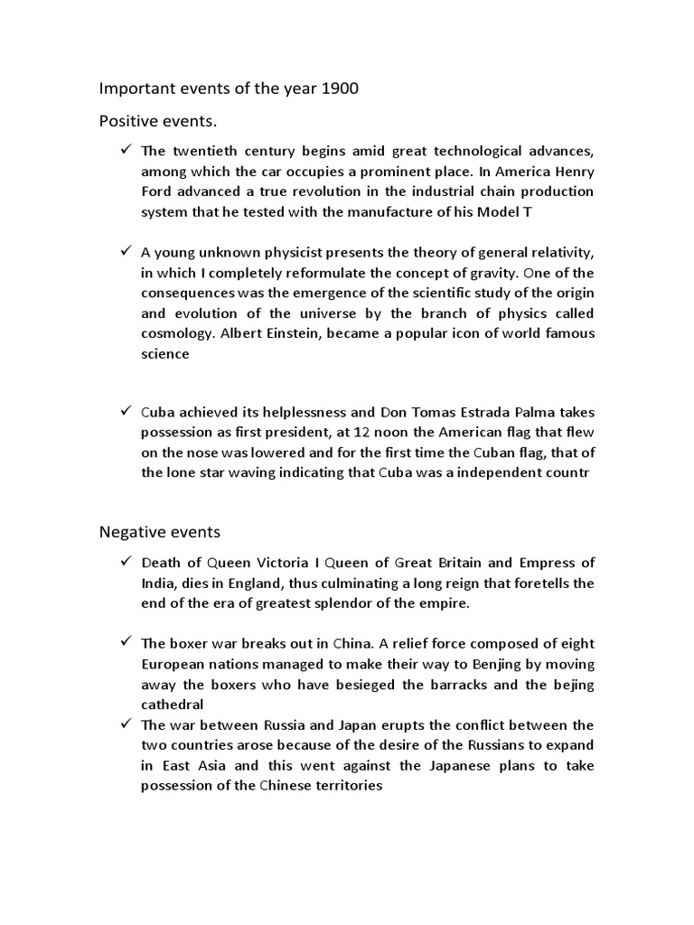 Key Events of 1900: A Historical Overview | PDF | Travel