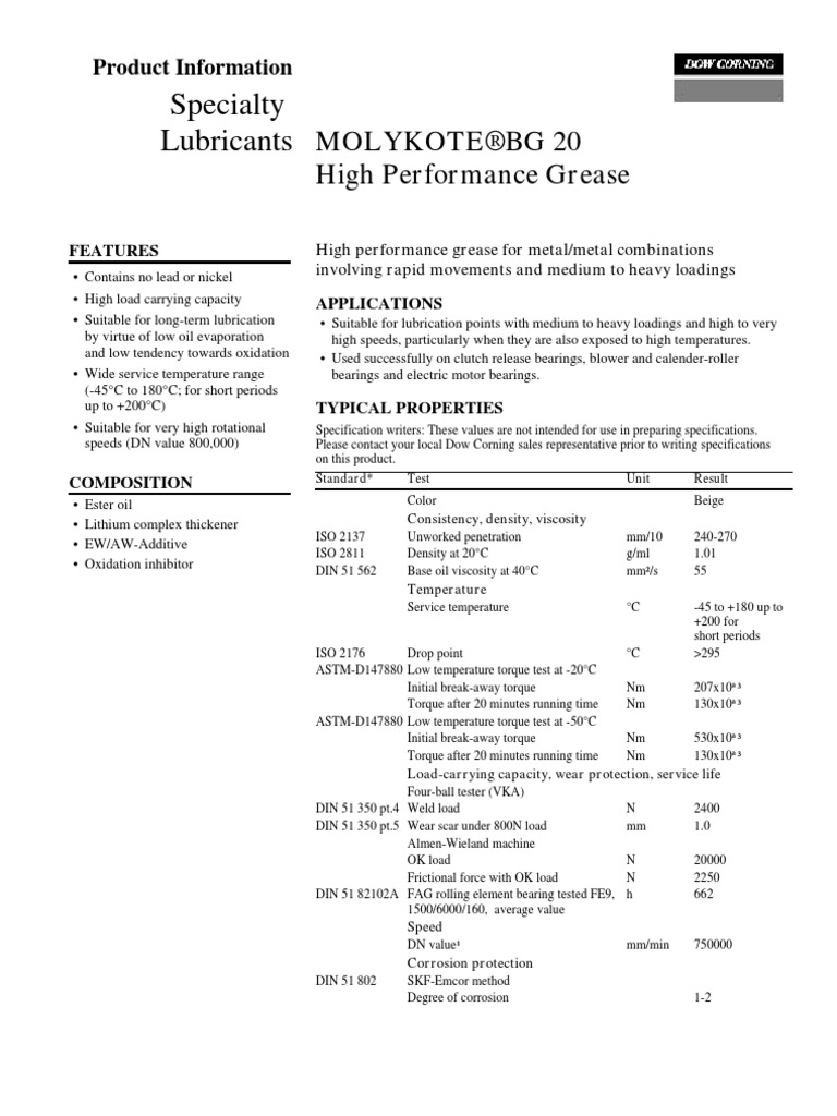 Molykote Grease PDF Bearing (Mechanical) Lubricant