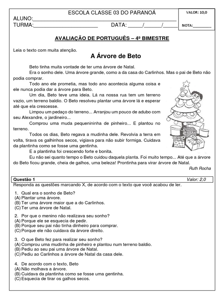 A Árvore de Beto: Avaliação De Português – 4º Bimestre | Pronome | Sintaxe