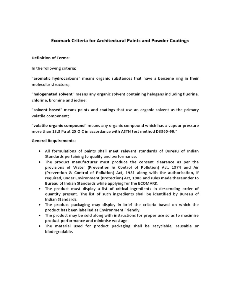 Criteria For Architectural Paints and Powder Coatings PDF Volatile Organic Compound