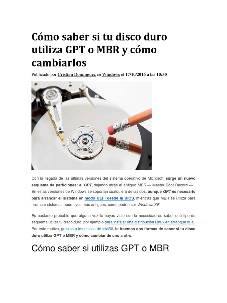 Cómo Saber Si Tu Disco Duro Utiliza GPT o MBR y Cómo Cambiarlos | PDF ...