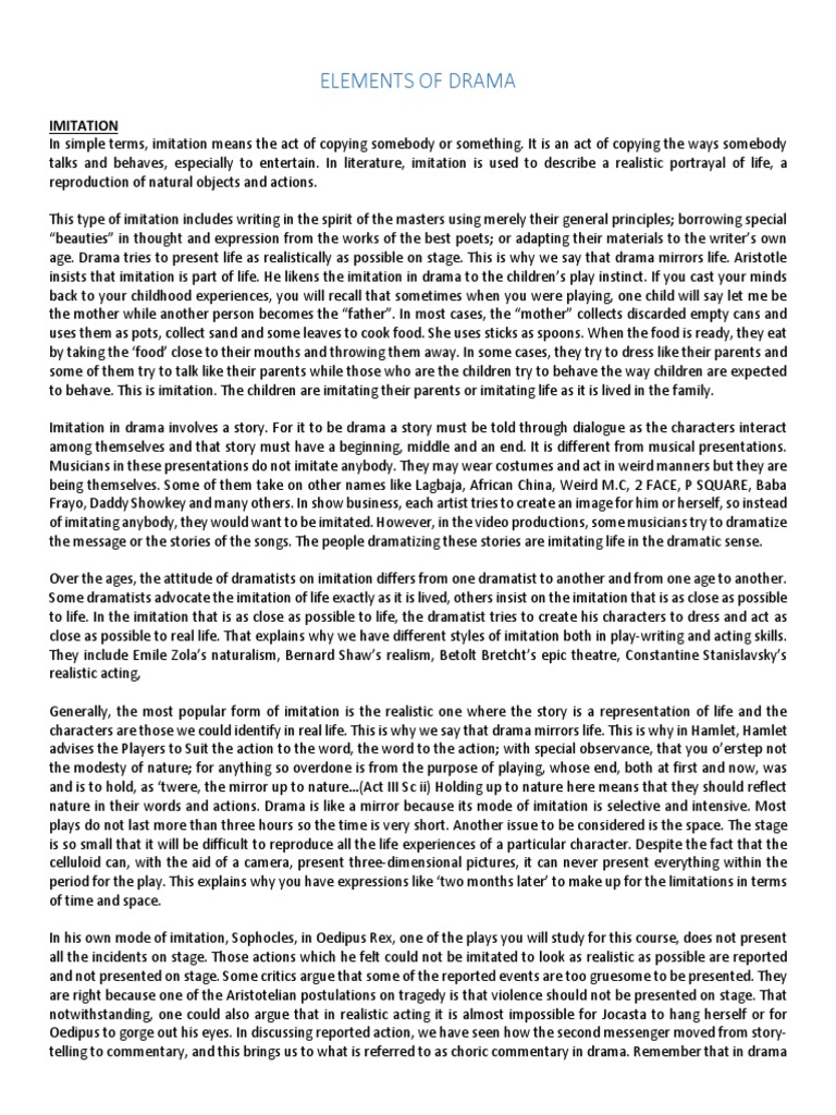 Elements of Drama PDF Play (Theatre) Imitation