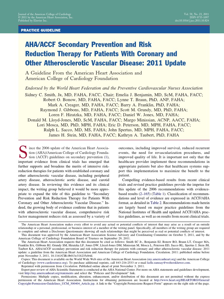 AHA/ACCF Secondary Prevention and Risk Reduction Therapy For Patients ...