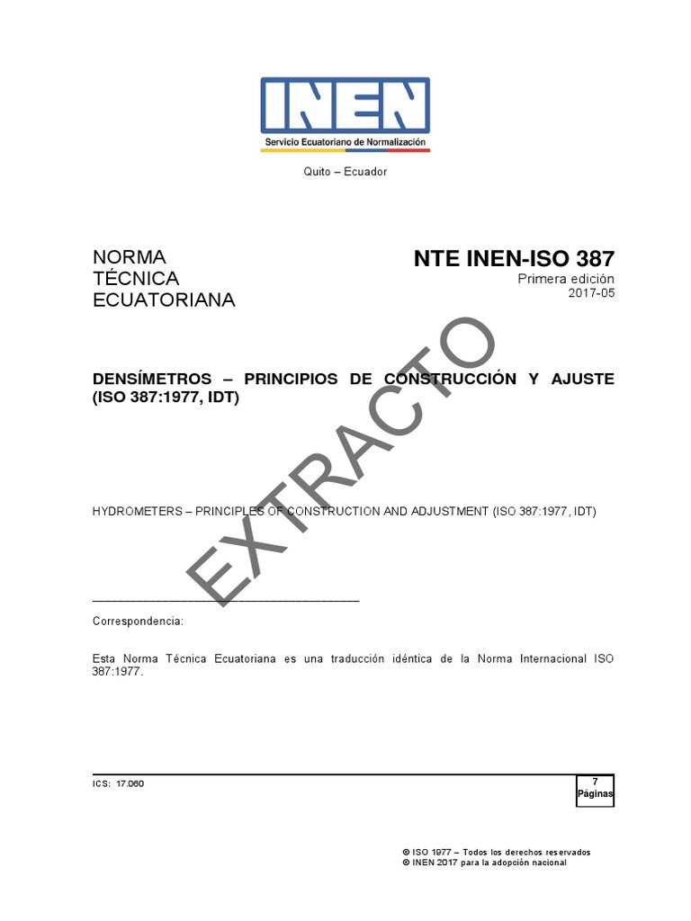 Nte Inen Iso 387 | PDF | Densidad | Organización internacional para la ...