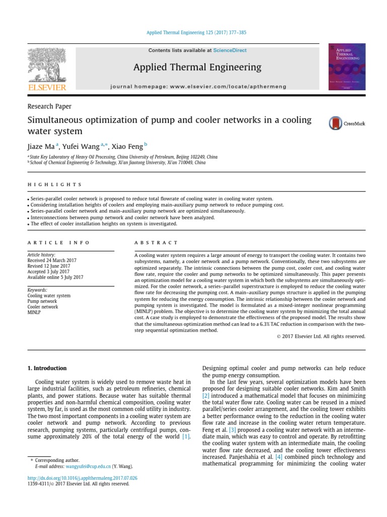 Simultaneous Optimization of Pump and Cooler Networks in A Cooling ...