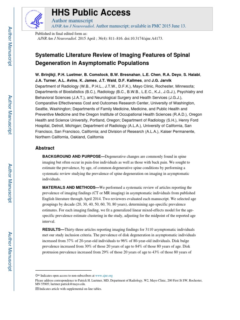 systematic literature review of imaging features of spinal degeneration