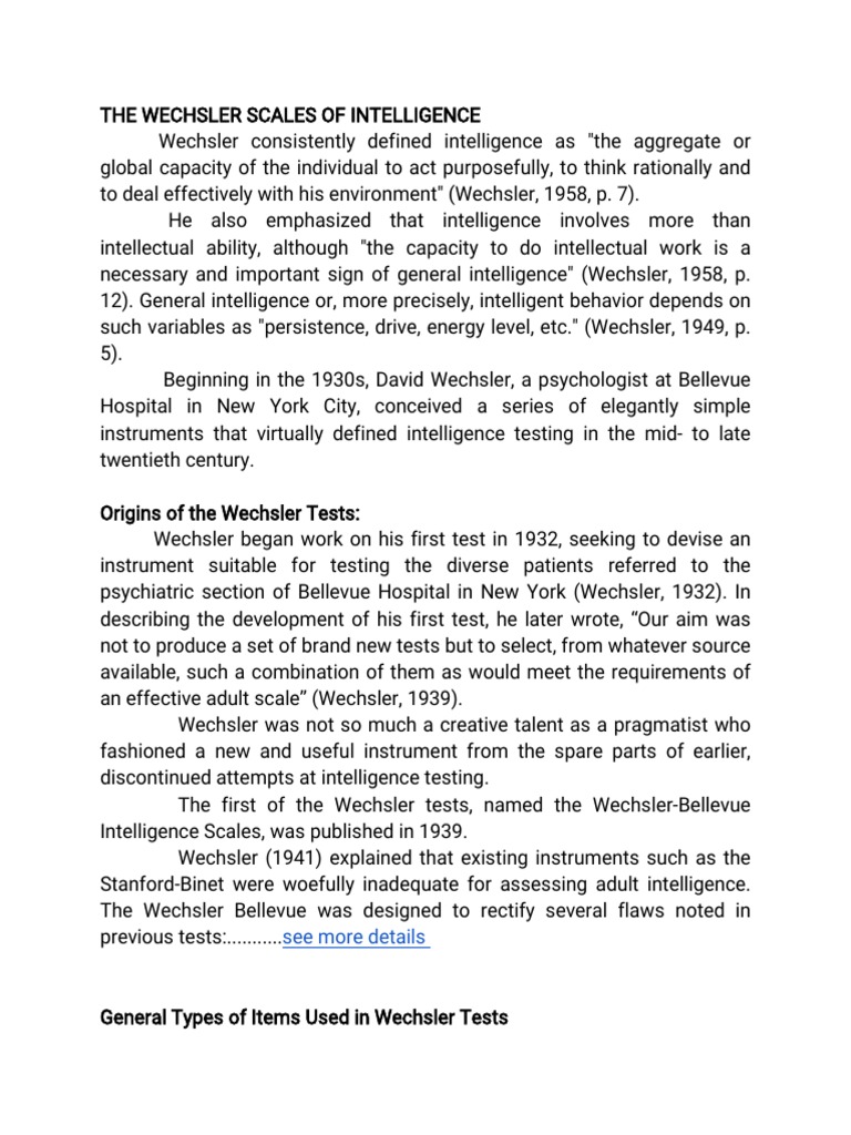 Wechsler Intelligence | PDF
