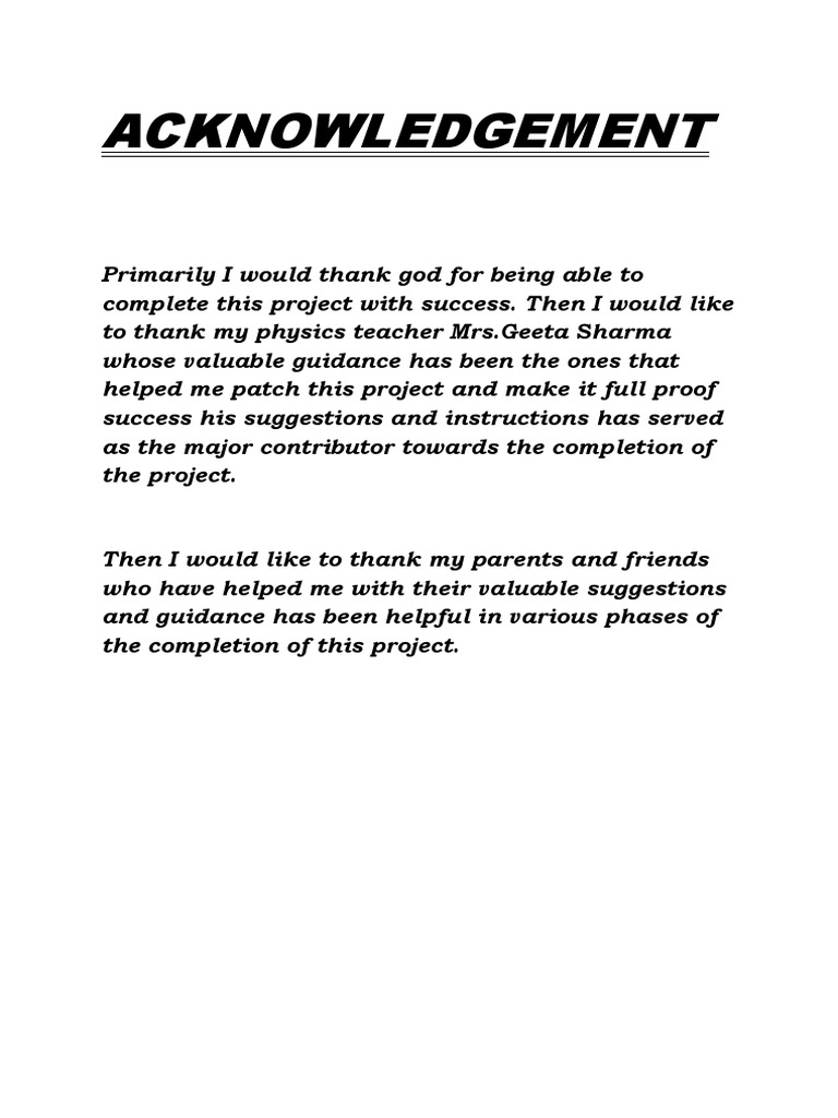 Acknowledgement for Class 12 Physics Project | PDF | Transformer | Inductor