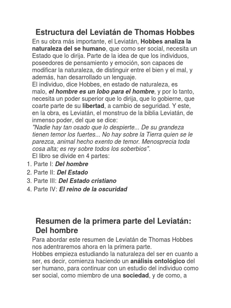 Resumen Leviatan PDF Thomas Hobbes Contrato