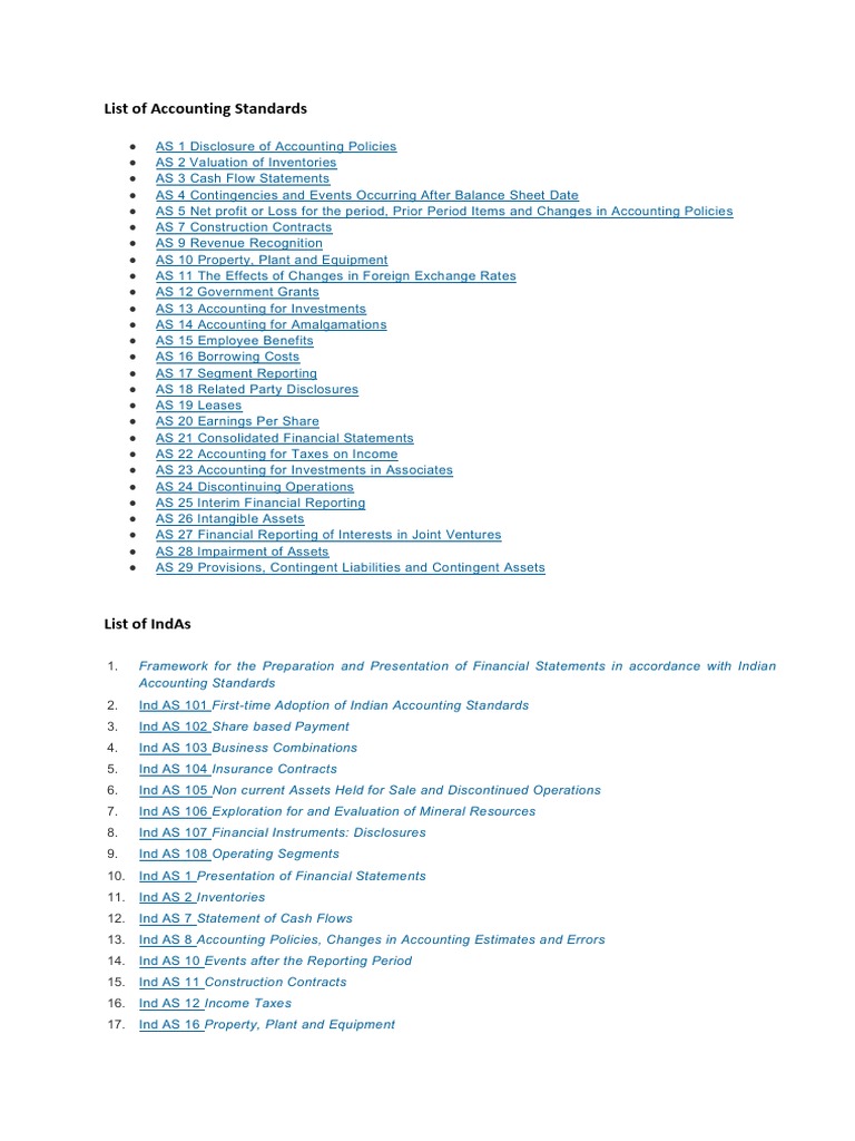 List of Accounting Standards | PDF | Financial Statement | Investing