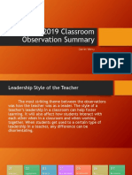 Spring 2019 Classroom Observation Summary