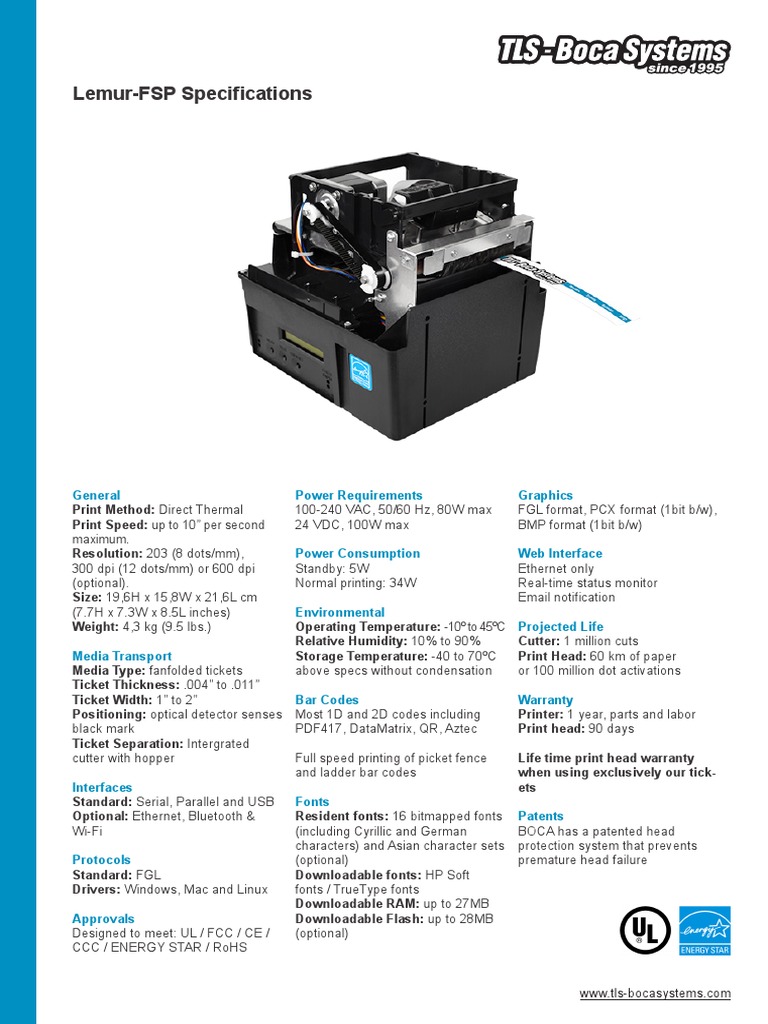 Tls Boca Systems Uk Specifications Lemur FSP | PDF | Printer (Computing) |  Digital Technology