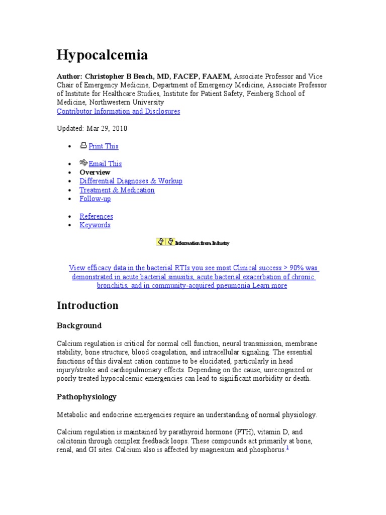 Hypocalcemia: Diagnosis and Treatment | PDF | Dehydration | Calcium In ...