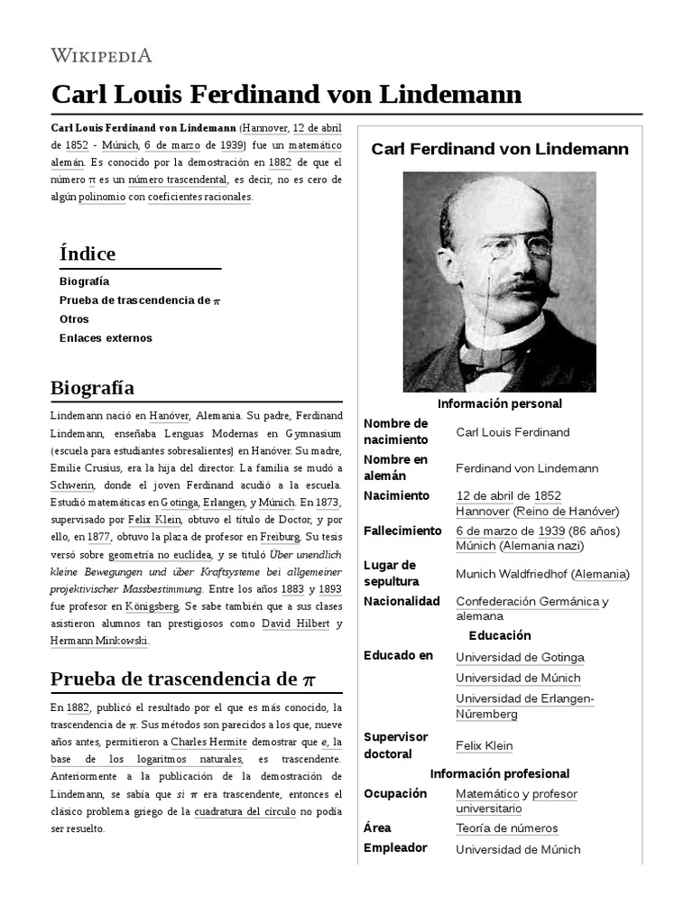 Доклад: Carl Louis Ferdinand von Lindemann