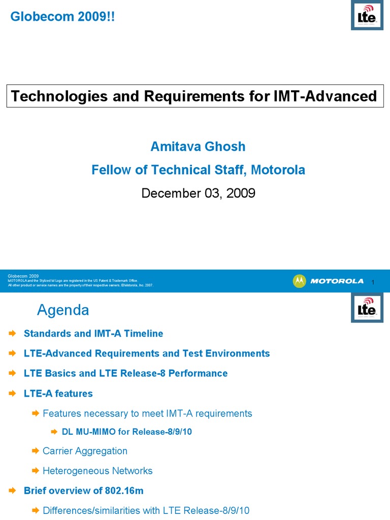 Technologies and Requirements For IMT-Advanced: Globecom 2009!! | PDF ...