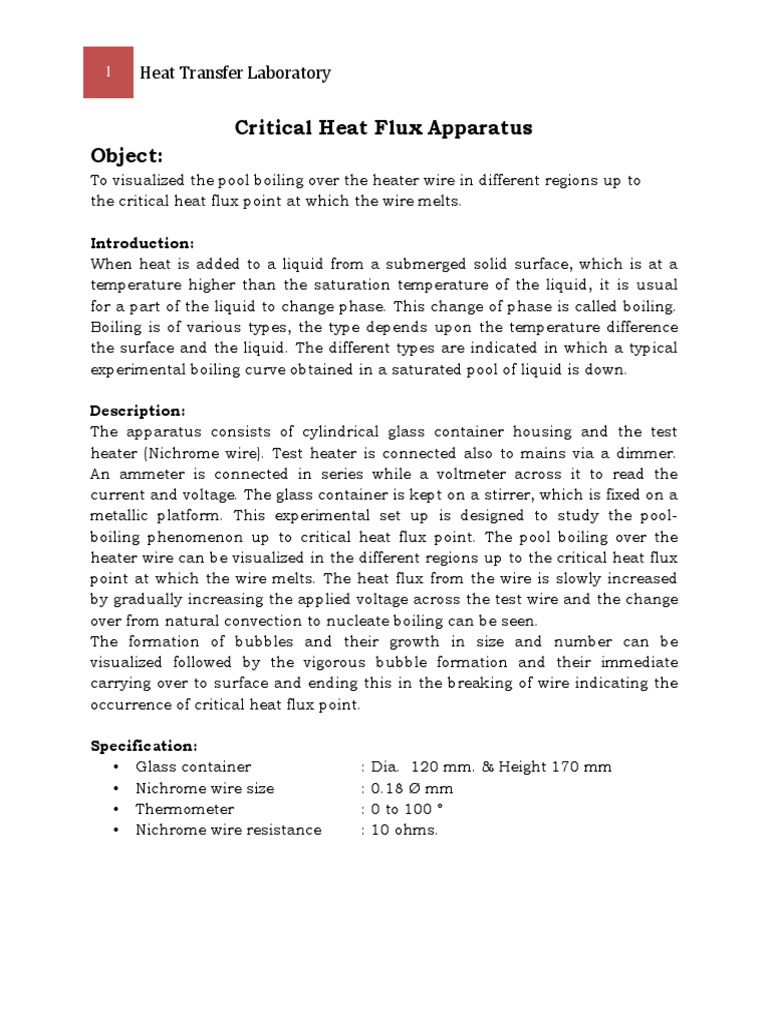 Critical Heat Flux Apparatus Explained | PDF | Boiling | Heat Transfer