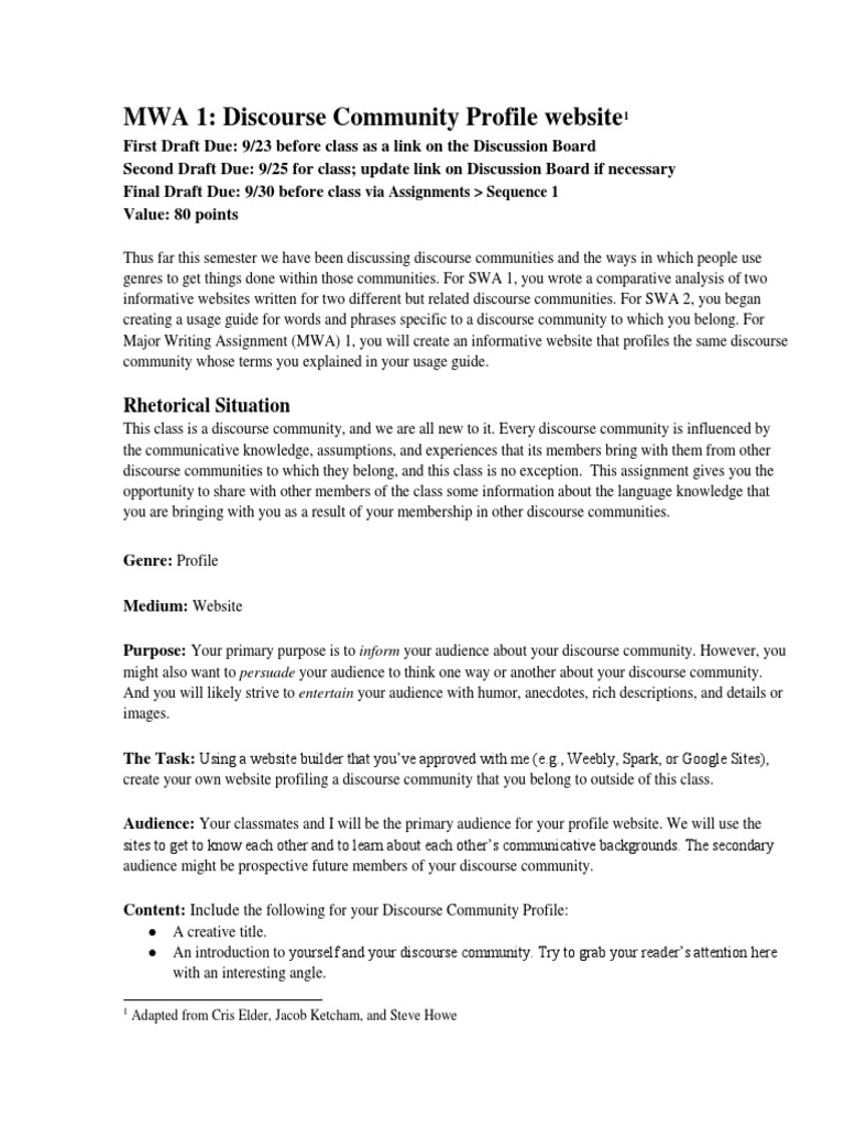 Mwa 1 Assignment Guidelines 3 | PDF | Discourse | Genre