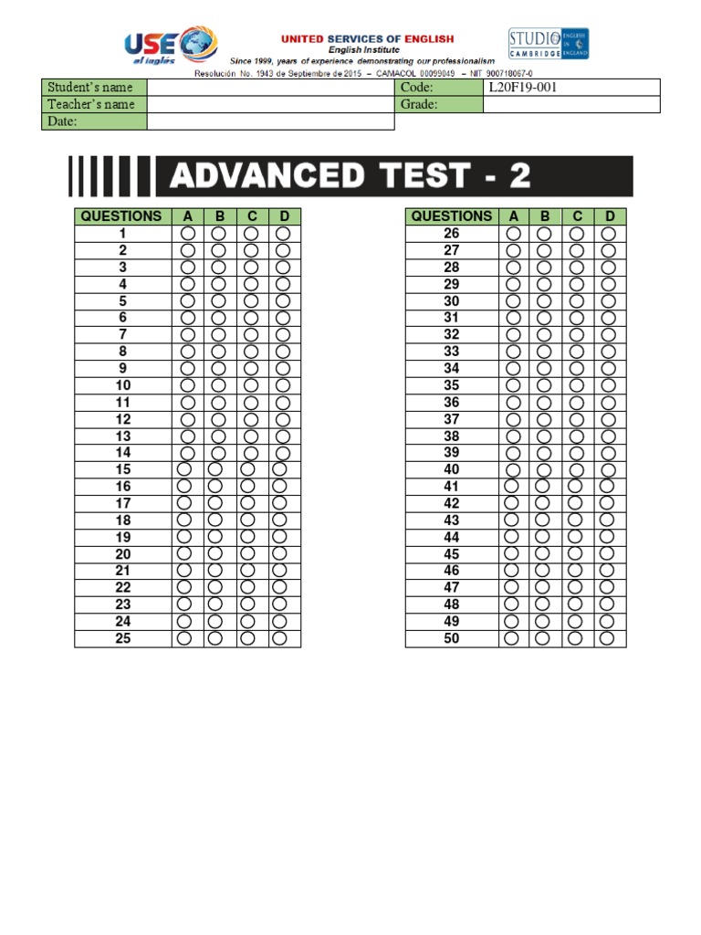 Answer Sheet Part A | PDF
