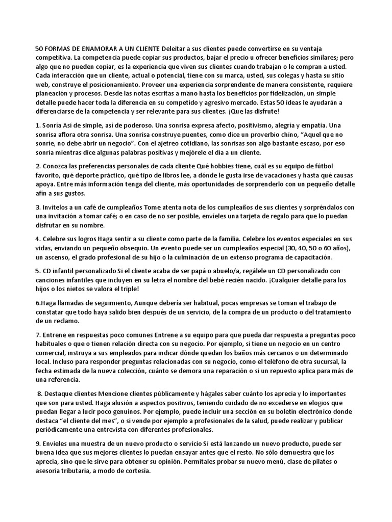 50 FORMAS de ENAMORAR A UN CLIENTE | PDF | Cliente | Facebook